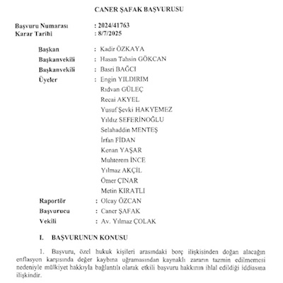 Borç İlişkisinden Doğan Alacakların Enflasyon Karşısında Değer Kaybetmesinden Kaynaklı Zararın Mülkiyet Hakkını İhlal Ettiği Hk. Pilot AYM Kararı